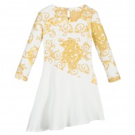 YOUNG VERSACE White Jersey Dress with Gold 'Dragon' Print