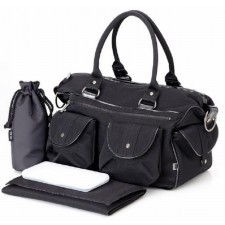 OiOi Black Wash with Patent Trim Carry All Diaper Bag