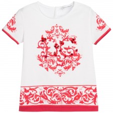 DOLCE & GABBANA Girls White & Red Jewelled 'Majolica' T-Shirt