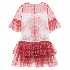 DOLCE & GABBANA Red & White Silk Chiffon 'Majollica' Dress