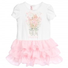 MISS BLUMARINE Baby Girls White Dress with Pink Ruffle Skirt