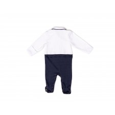 RB Royal Baby Organic Cotton Gloved-Sleeve Footed Overall, Footie in Gift box (Little Man) White Navy