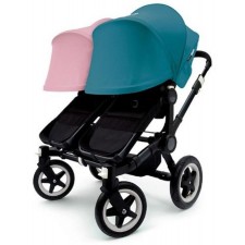  Bugaboo Donkey Twin Stroller, Extendable Canopy in All Black/Petrol Blue