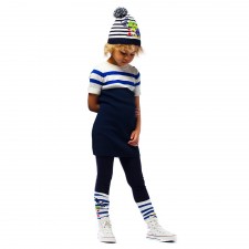 JUNIOR GAULTIER Navy Blue Tights with Striped Leg Warmers
