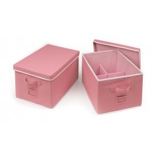 Large Folding Storage Baskets with Adjustable Dividers - Set of 2 - Pink
