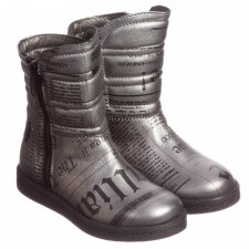 JOHN GALLIANO Girls Silver Leather Gazette Boots