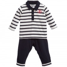 JUNIOR GAULTIER Baby Boys Navy Blue Stripe Polo Top & Trouser