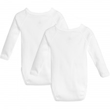 PETIT BATEAU Baby White Cotton Cross-Over Bodysuits (2 Pack)