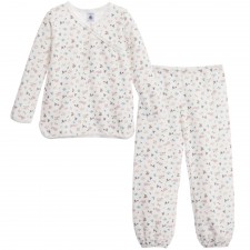 PETIT BATEAU Girls White Floral Velour Pyjamas