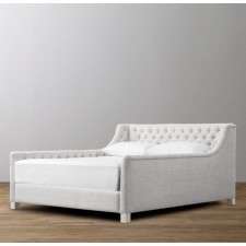 Devyn Tufted Upholstered bed  - Washed Belgian Linen  -  White
