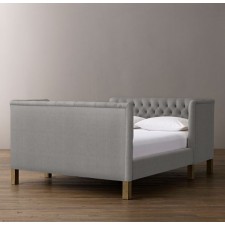 Devyn Tufted tête-à-tête Upholstered Bed - Belgian Linen - Grey