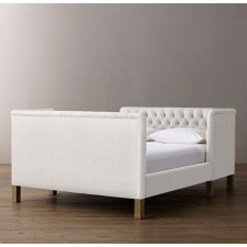 Devyn Tufted tête-à-tête Upholstered Bed - Belgian Linen - White