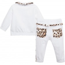 ROBERTO CAVALLI Baby Girls White Trouser Set with Leopard Trim