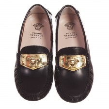 YOUNG VERSACE Boys Black Slip On Leather Shoes