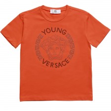 YOUNG VERSACE Boys Orange Studded Logo T-Shirt
