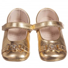 YOUNG VERSACE Girls Gold Metallic Leather Pre-Walker Shoes