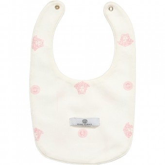 YOUNG VERSACE Cotton Ivory and Pink Medusa Bib
