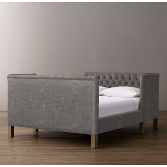 Devyn Tufted tête-à-tête Upholstered Bed - Perennials Textured Linen Weave - Fog