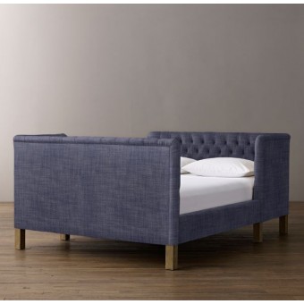 Devyn Tufted tête-à-tête Upholstered Bed - Perennials Classic Linen Weave - Navy