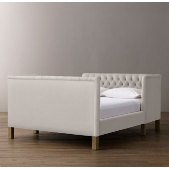 Devyn Tufted tête-à-tête Upholstered Bed - Brushed Belgian Linen Cotton - Sand