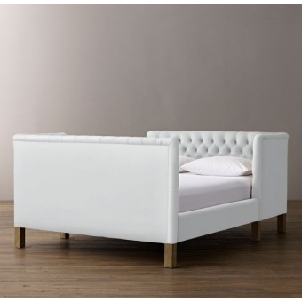 Devyn Tufted tête-à-tête Upholstered Bed - Brushed Belgian Linen Cotton - White