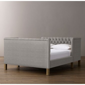 Devyn Tufted tête-à-tête Upholstered Bed - Washed Belgian Linen- Fog