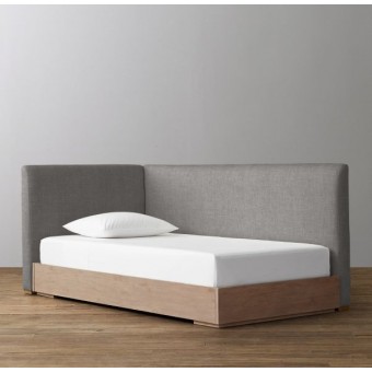 RH-Parker Upholstered Corner Bed With Platform-Washed Belgian Linen