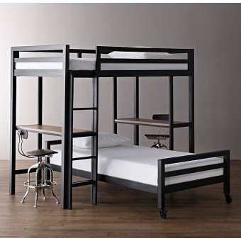 industrial loft twin study bunk with 2 desks-RH