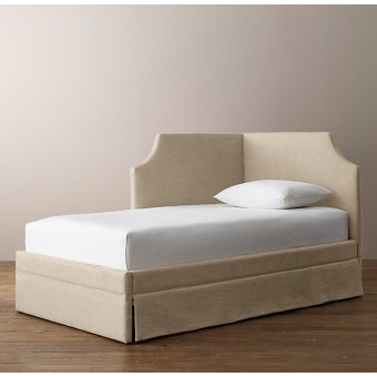 RH-Rylan Upholstered Corner Bed- Brushed Belgian Linen Cotton