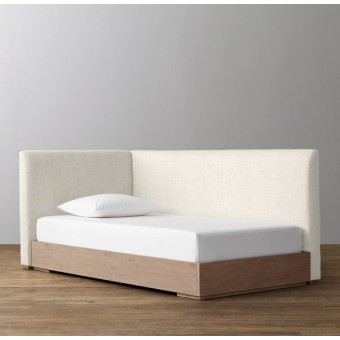 Parker Upholstered Corner Bed With Platform-Belgian Linen