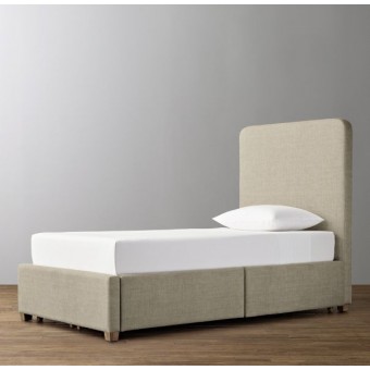 RH-Parker Upholstered Storage Bed-Washed Belgian Linen