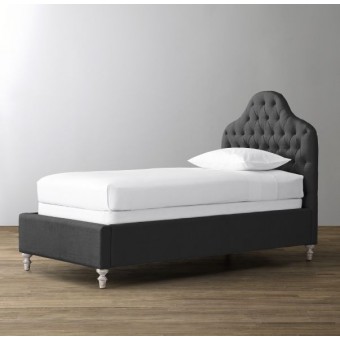 Reese Tufted Camelback Bed - Belgian Linen - Black