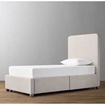 RH-Parker Upholstered Storage Bed-Brushed Belgian Linen Cotton