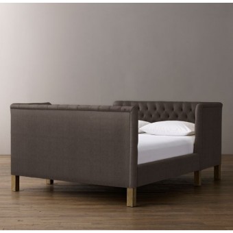 Devyn Tufted tête-à-tête Upholstered Bed - Belgian Linen - Charcoal
