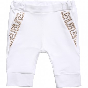 YOUNG VERSACE Baby White & Gold Greek Fret Jersey Trousers