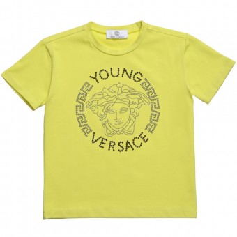 YOUNG VERSACE Boys Yellow Studded Logo T-Shirt