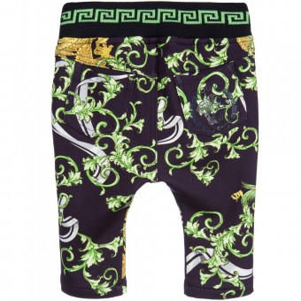YOUNG VERSACE Baby Boys Navy Blue & Green 'Dragon' Trousers 