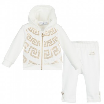 YOUNG VERSACE Baby Girls Ivory & Gold Diamante Tracksuit