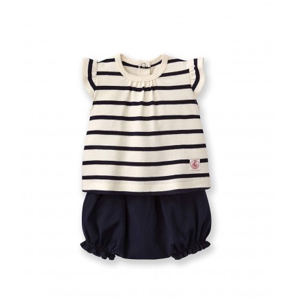 Petit Bateau Baby Girls' Top and Solid Bloomer Set (Baby)