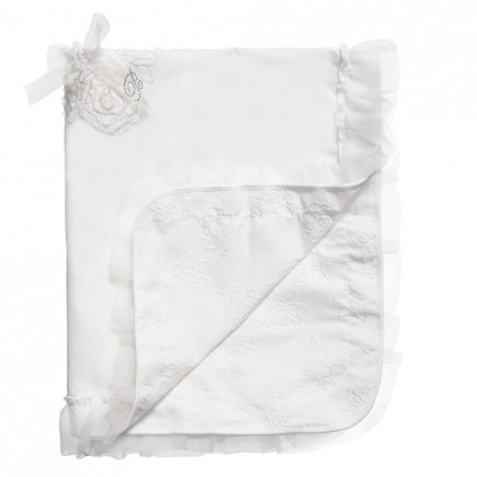 MISS BLUMARINE White Floral Blanket With Ruffle Trim (80cm)