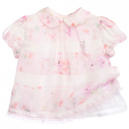 MISS BLUMARINE Baby Girls Pink Floral Silk Blouse