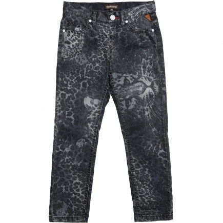 ROBERTO CAVALLI Boys Blue & Grey Leopard Print Jeans
