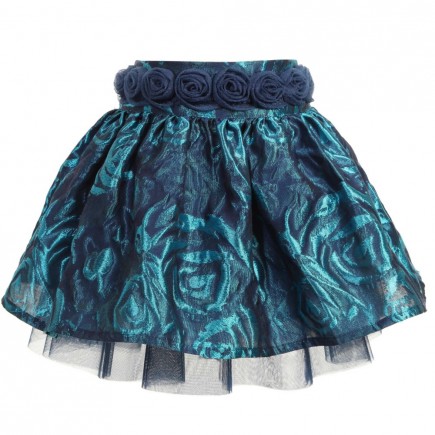 MISS BLUMARINE Blue Jacquard Rose Skirt