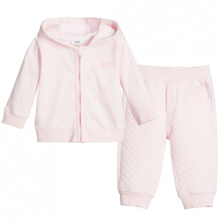 BOSS Baby Girls Pink Quilted Tracksuit with Hood