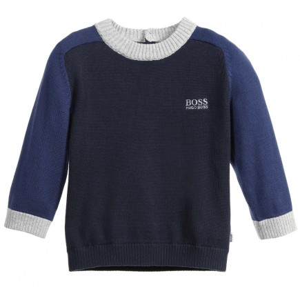 BOSS Baby Boys Navy Blue Cotton Knitted Sweater