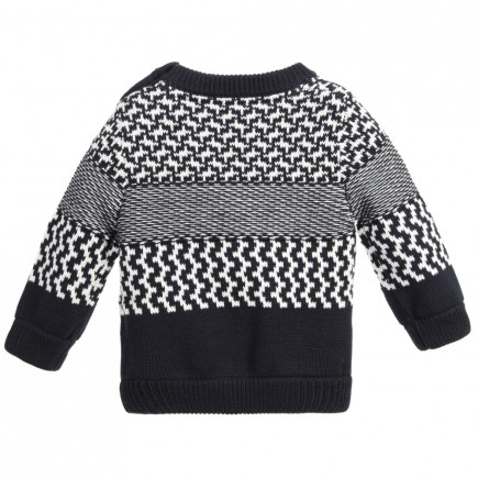 BOSS Baby Boys Navy Blue Patterned Knitted Sweater