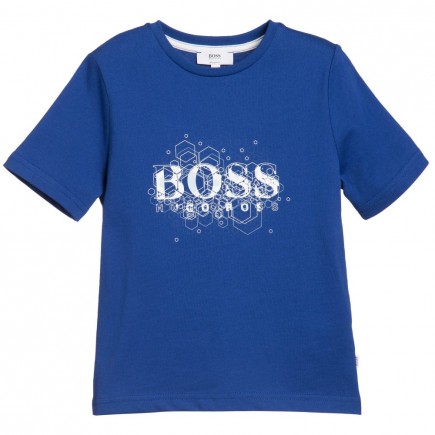 BOSS Boys Blue Jersey Logo T-Shirt