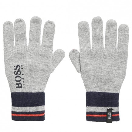 BOSS Boys Grey Knitted Logo Gloves