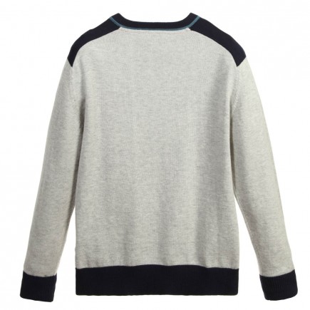 BOSS Boys Grey V-Neck Cotton Knit Sweater