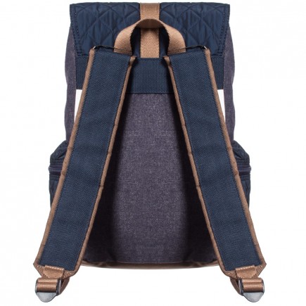 BOSS Boys Navy Blue & Brown Quilted Backpack with Canvas Trims (33cm)